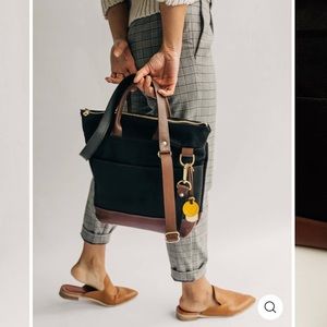 R. Riveter Otto Signature Black Canvas and Brown Leather Handbag